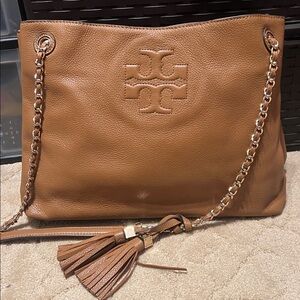 Tory Burch Cognac Leather Tassel Shoulder Bag